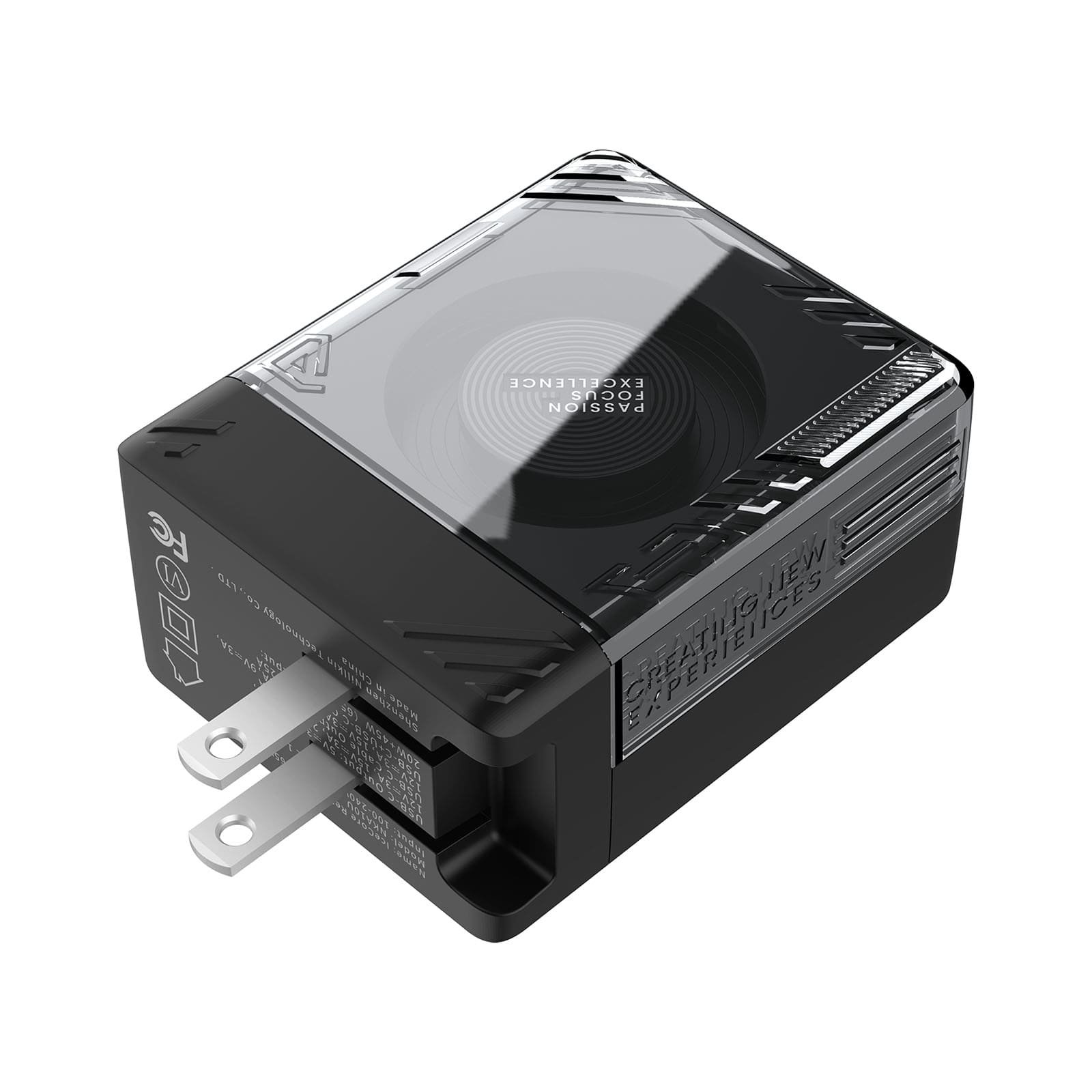 Chargeur GaN 65W 3 Ports (2 USB-C + 1 USB-A) Avec Câble Rétractable – Charge Rapide PD 3.0, Compact, Voyage – Pour Téléphone, Tablette, PC